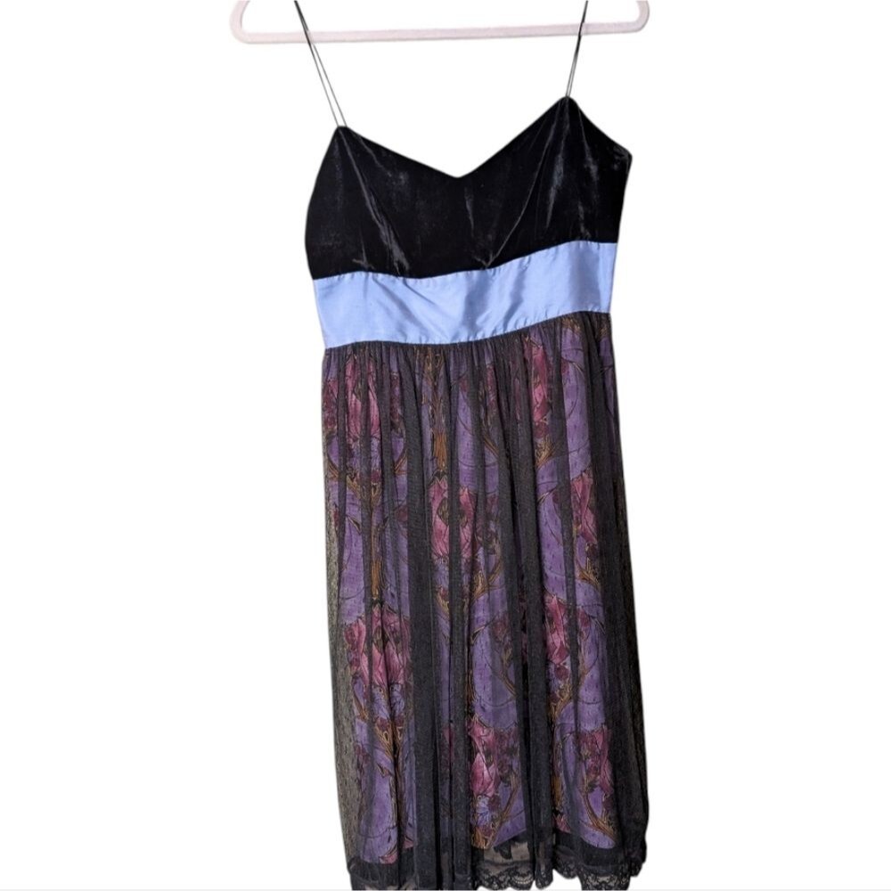 Plenty Tracy Reese silk black velvet tulle floral dress Y2K Mixed Media size 4